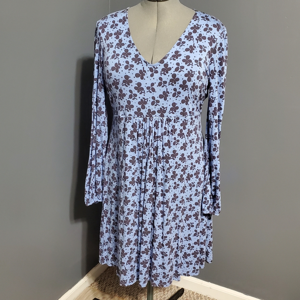 Boden Blue and Black Floral Long Sleeve Dress Women's Size 12P